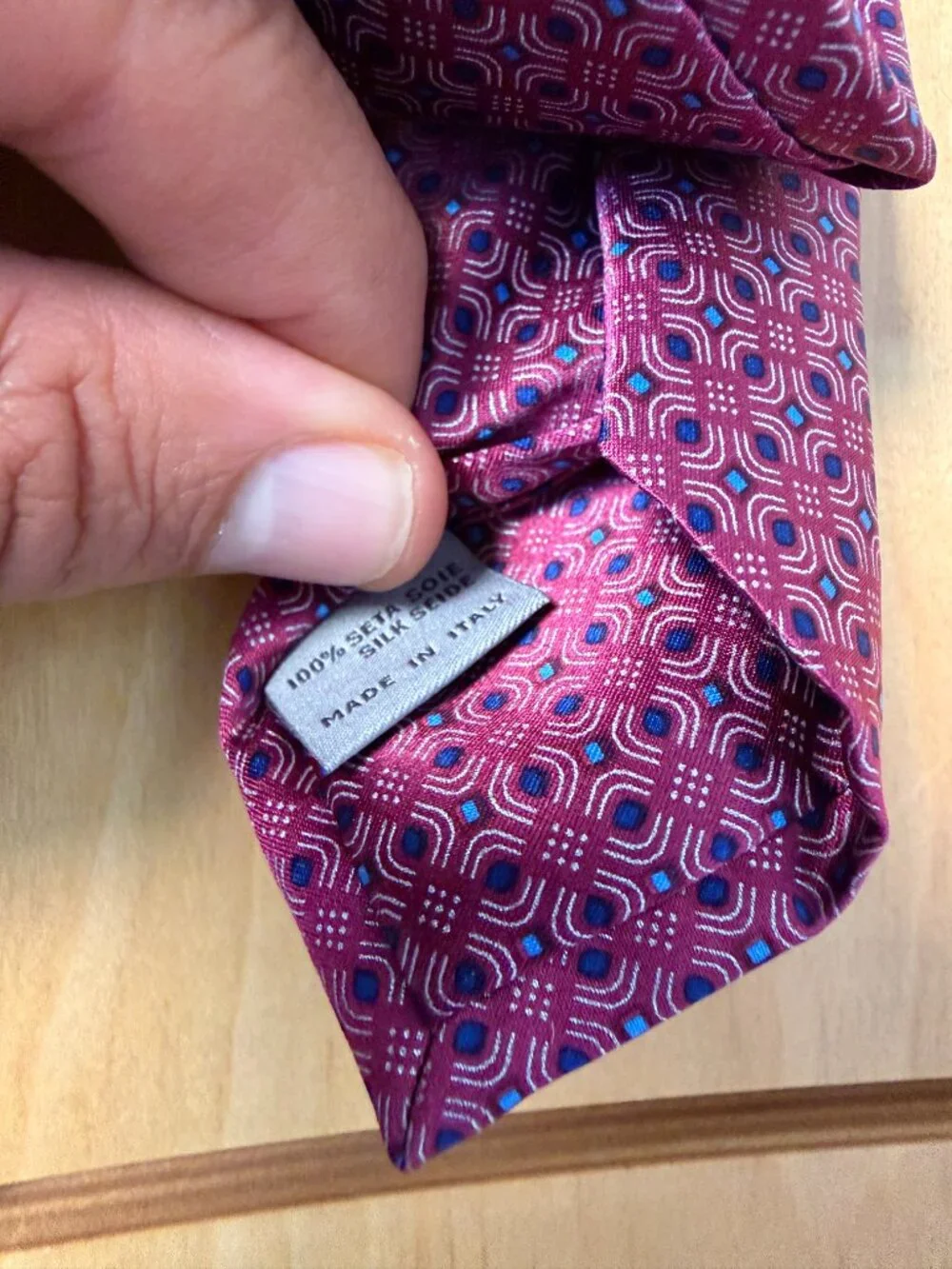 Canali Men's Geometric Pink & Blue Silk Tie-Brand New!
